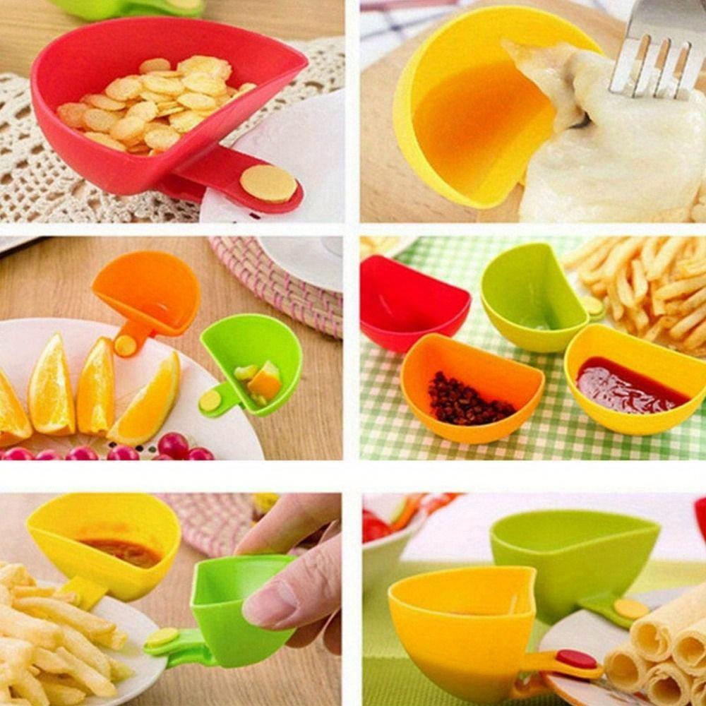 4pc/Set Dipping Clip Bowl Container Tomato Sauce Snack Clippable Plate Seasoning Dishes Dipping Sauce Bowl Holder Kitchen Gadget