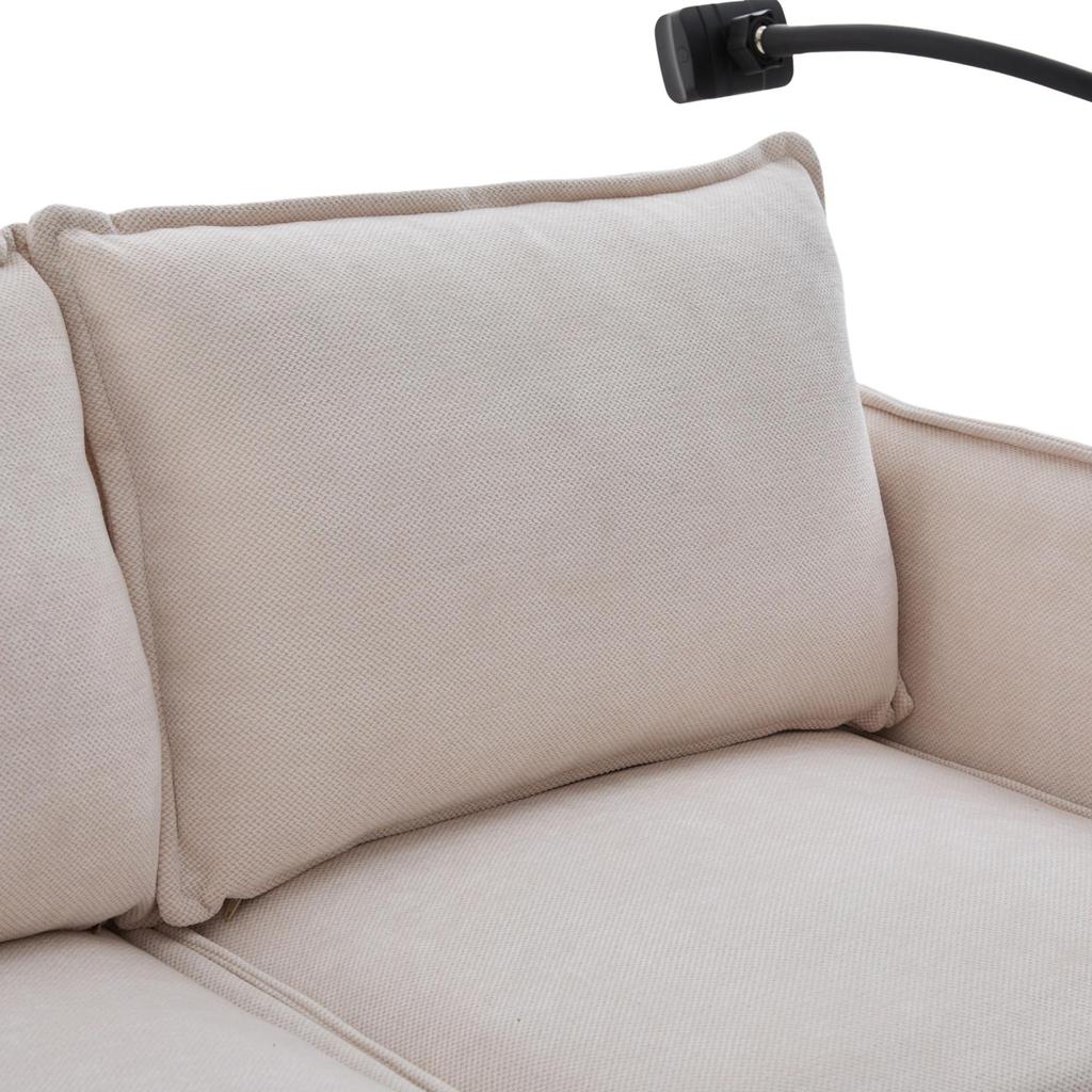 Modern double-sofa small fabric sofa armchair with storage side pockets and adjustable phone stand