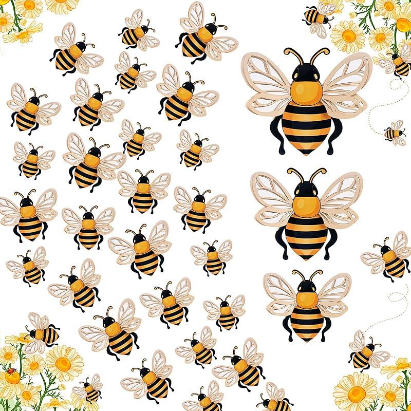 48 Pieces 3D Bee Yellow Stickers Decor Removable Mural Decals Honey Bee Clings for Home Office Fridge Decorations Party Supplies,3 Sizes