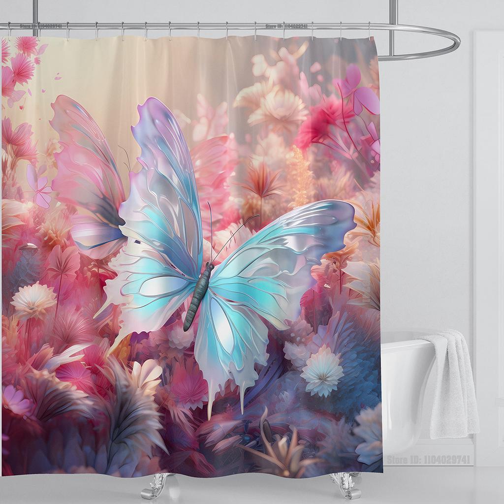 3d Beautiful Butterfly Shower Curtain Waterproof Polyester Fabric 3D Printed Curtain Bathroom Decoration with Hooks
