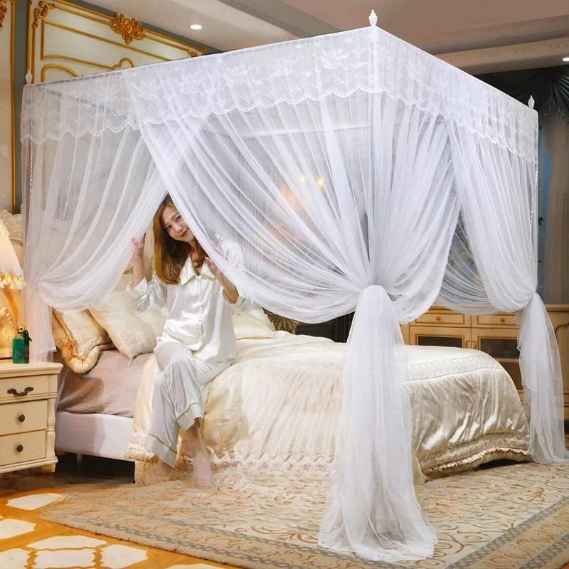 1,5/1,8m Schlafzimmer Spitze Plissee Moskitonetz Verschlüsseltes Netz Quadratisches Bett Baldachin Ohne Gestell Doppel Queen Size Betten Vorhang Heimdekoration