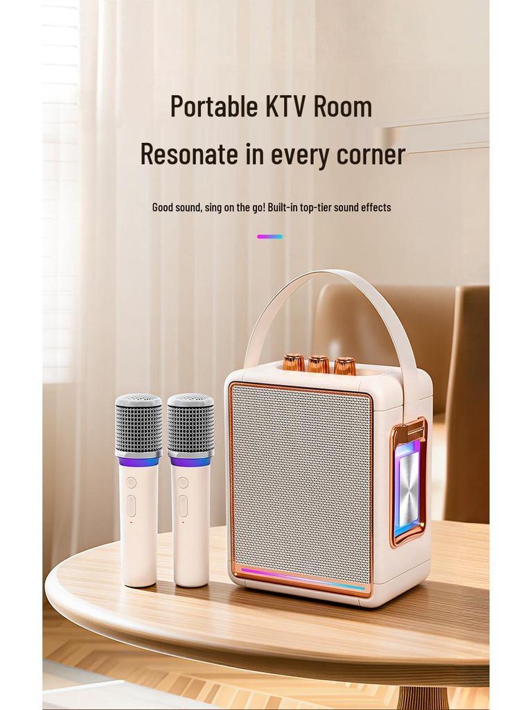 High Volume Retro Bluetooth KTV Microphone Speaker with Subwoofer for Home & Outdoor Use