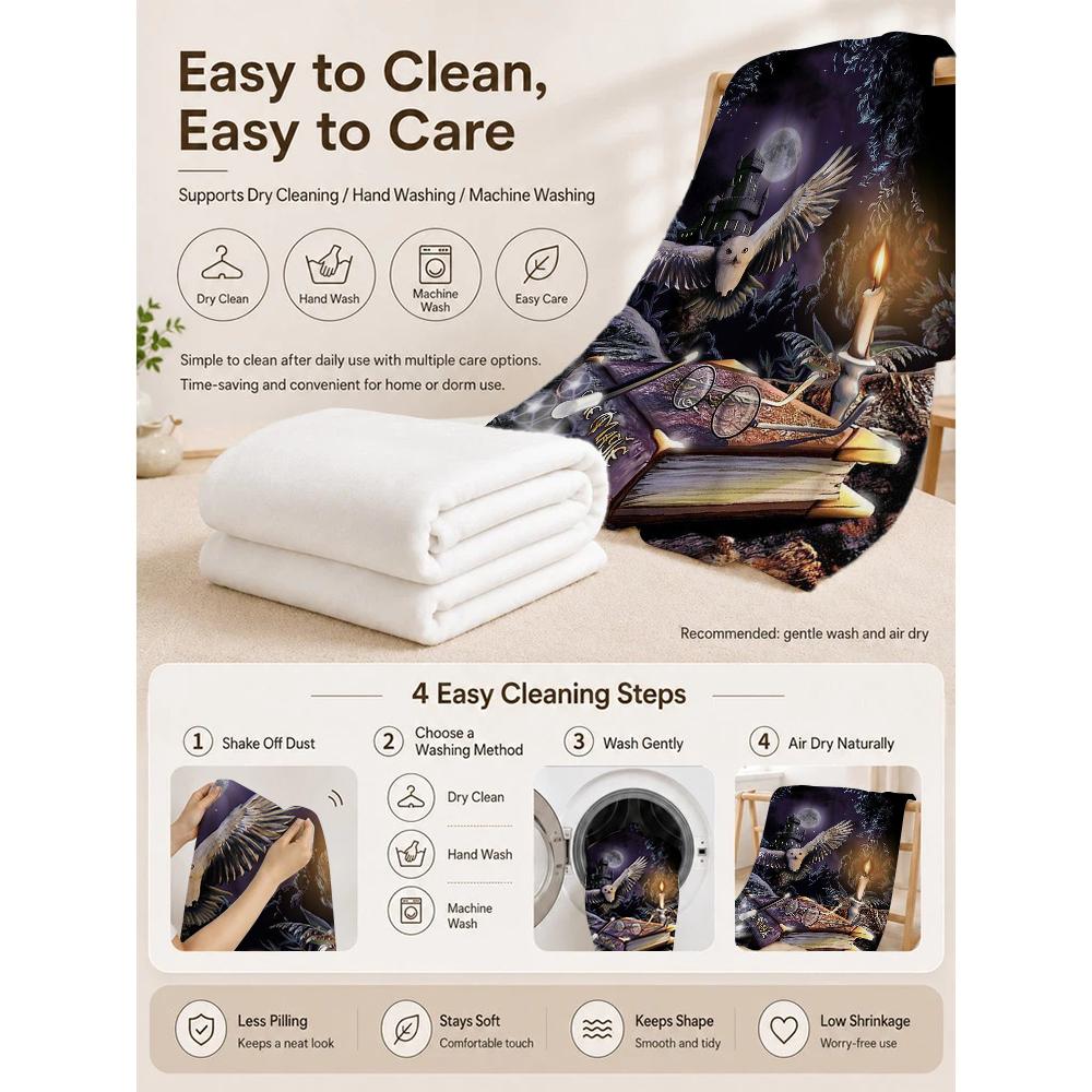 Wizard'S Magical Night Pattern Theme Flannel Blanket Suitable For All Seasons For Living Room Bedroom Gaming Room Lightweight Home Decor