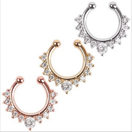 Fashion Women Rhinestone Inlaid Nose Ring Clip Hoop Piercing Body Jewelries