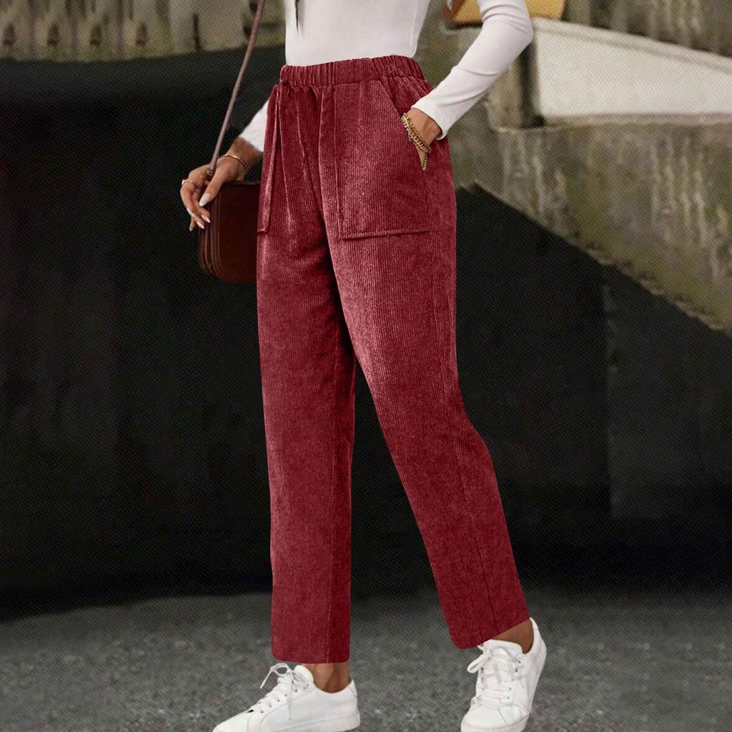 Women's Casual Fashion ,Color Drawstring Loose Straight,Leg Pants With Pockets