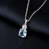Potiy Cushion Natural Sky Blue Topaz 925 Sterling Silver Pendant Gemstone Statement Necklace Women No Chain Cute Valentines Gift