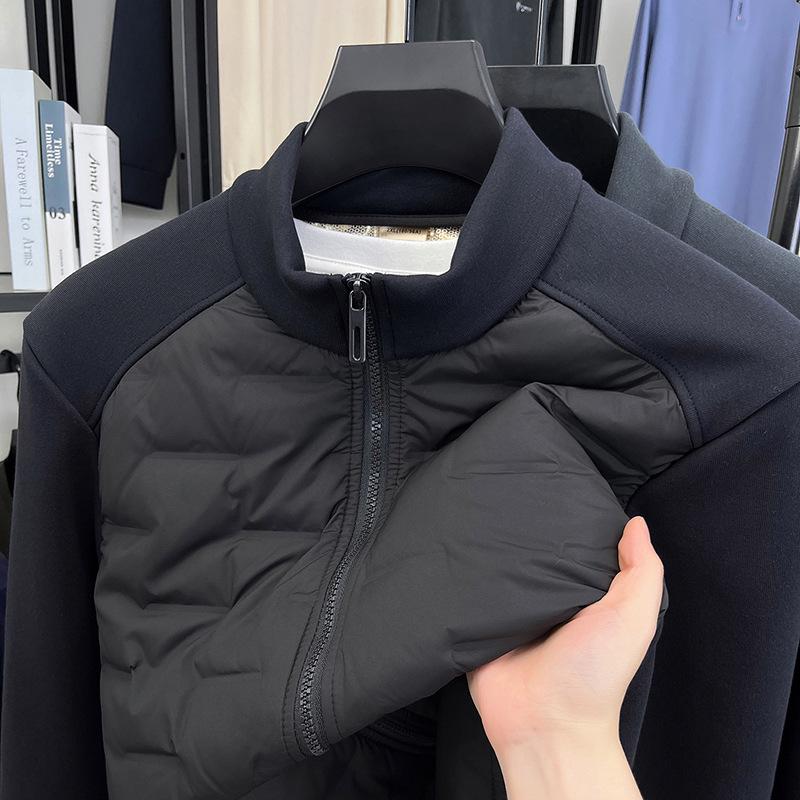 Men's Stand Collar Patchwork Down Jacket, Autumn/Winter 2025 Collection - Lightweight, Versatile, and Warm Casual Outerwear Cardigan.