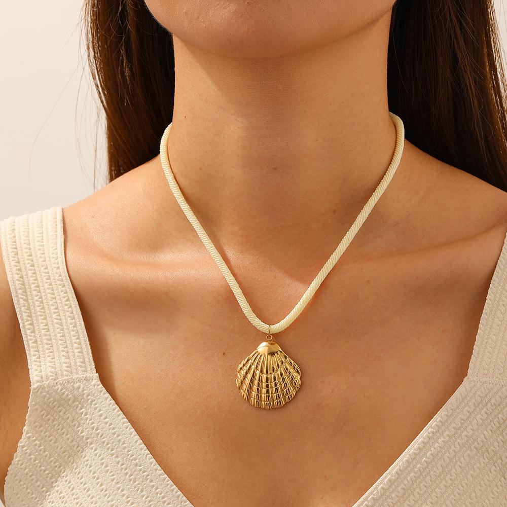 DIEYURO 316L Stainless Steel Golden Shell Conch Sun Ocean Pendant Necklace Lady New Trend Waterproof Rope Chain Jewelry