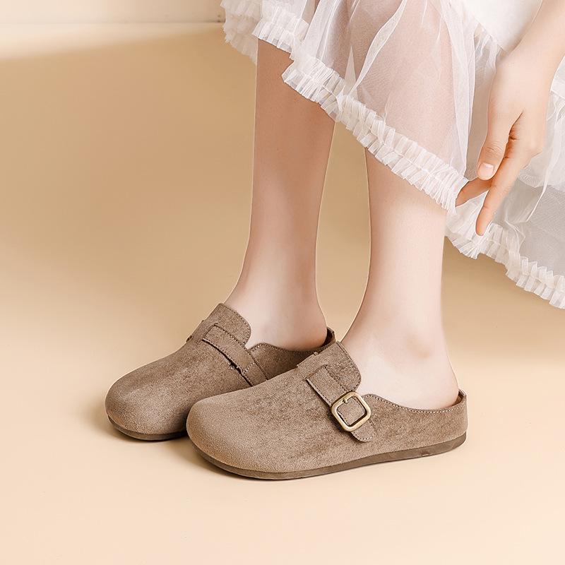 Women's Suede Birkenstock Half-Closed Moccasins - Spring 2026 Retro Style, Cute Ugly Design