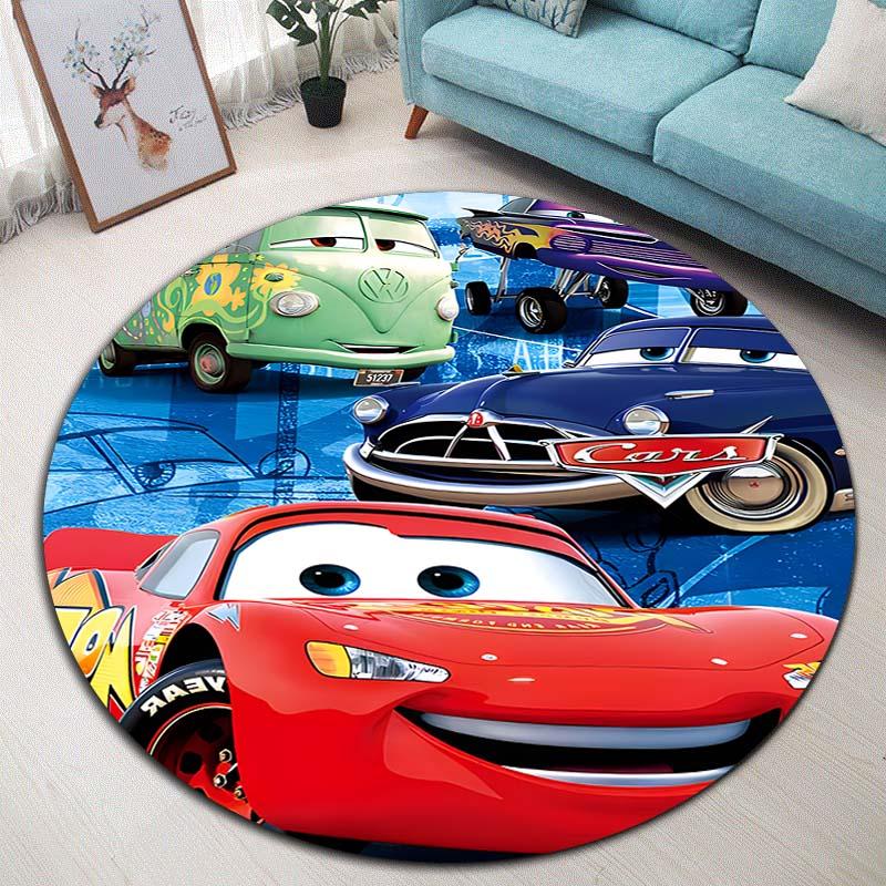 Tappeto Rotondo Tappeto Circolare Antiscivolo con Pattern di Saetta McQueen per Camera da Letto dei Bambini Stanza dei Giochi