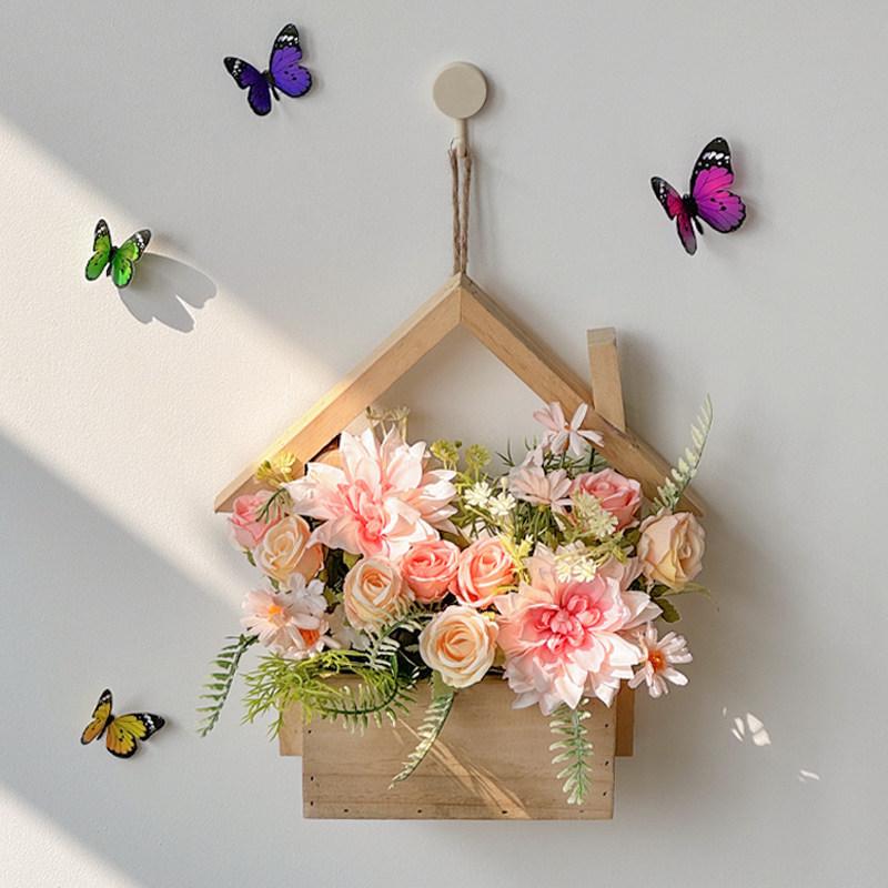 Wall Hanging Artificial Flower Pot for Living Room TV Background with Greenery Planter.