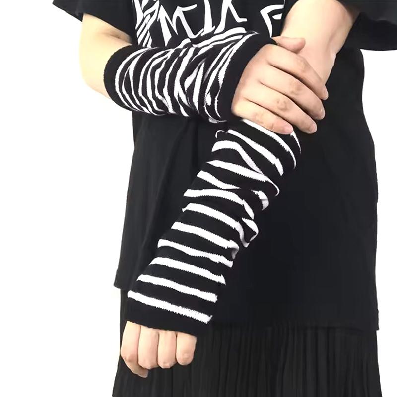 Winter Warm Long Sleeves Gloves For Man Women Fingerless Stripe Knitted Elbow Mittens Elastic Outdoor Fashion Warm Wrist Glove