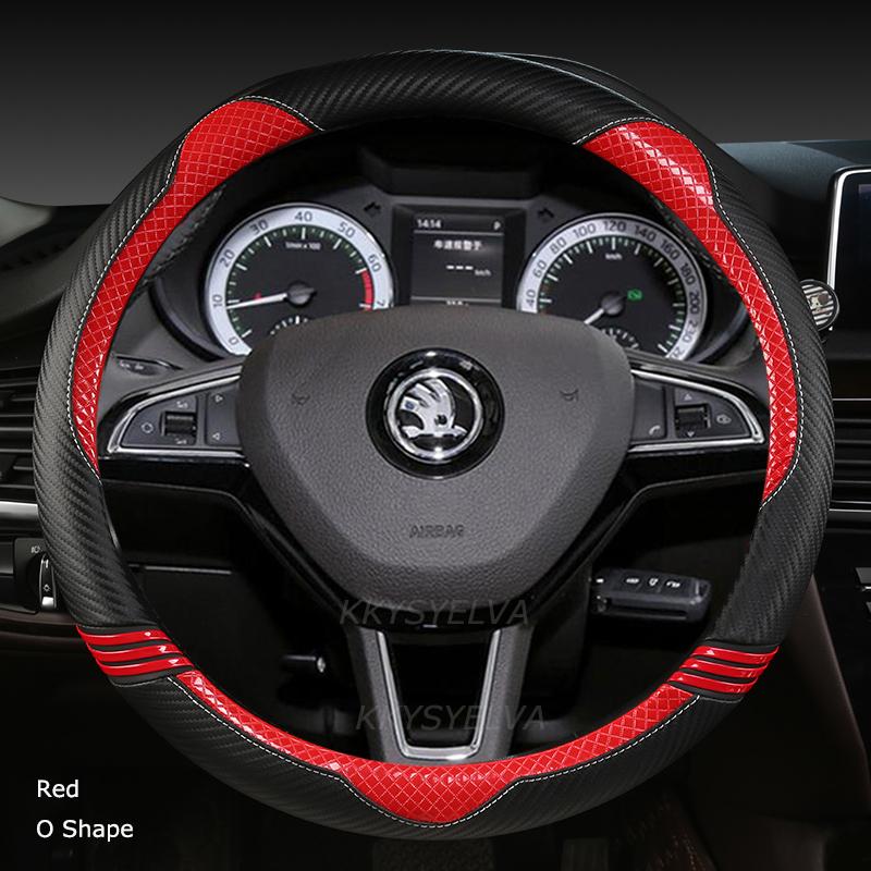 Capac volan auto din fibră de carbon + piele anti-alunecare pentru interior auto Skoda Fabia 1 2 3 I II III