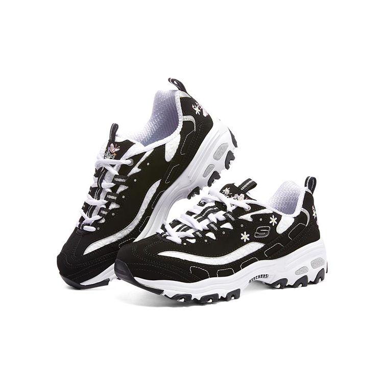 Skechers DLites 1.0 Lace Bear Fabric Trendy Outdoor Low-Top Dad Shoes Women sneaker White Black 149466-BKW