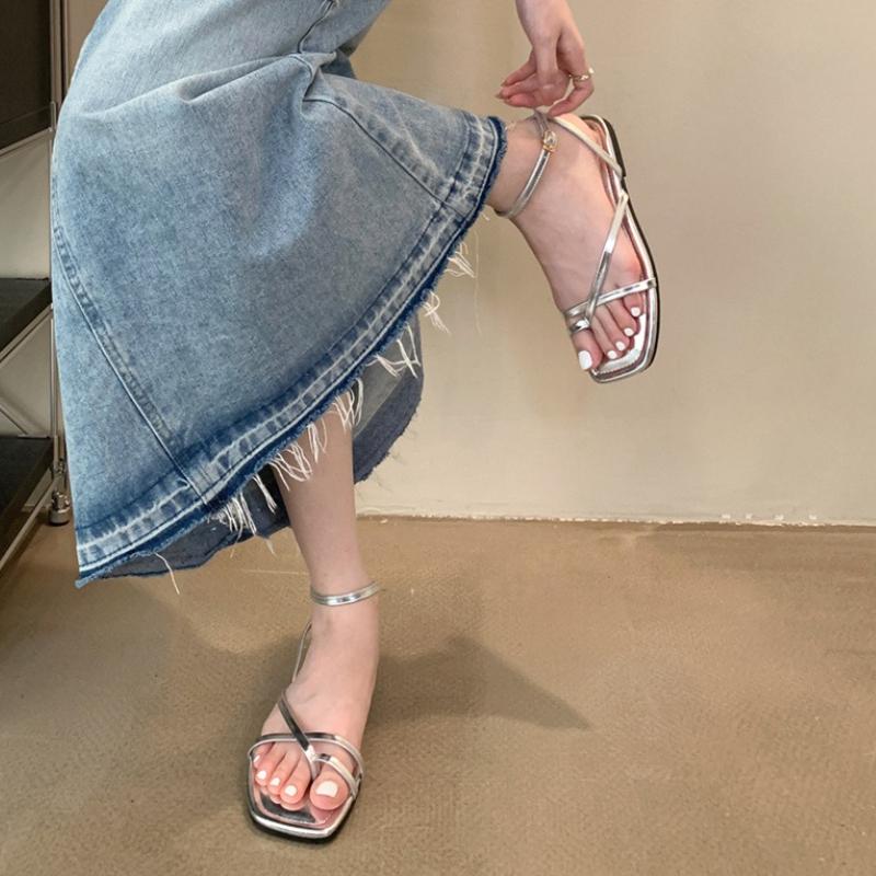 Fashion Square Toe Flip Flops Platform Flat Sandal Shoe Summer Heels 2025 New Women's Buckle Corrective Open Without Gladiator Girls