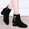 Womens Chunky Heel Round Toe Winter Boots With Rhinestone Trim PU Mid-Calf Lace-Up Style