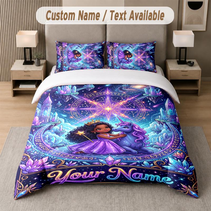 Space Cosmic Theme Custom Text Or Name 3Pcs Bedding Set 1 Flat Sheet & 2 Pillowcases Personalized Home Bedding