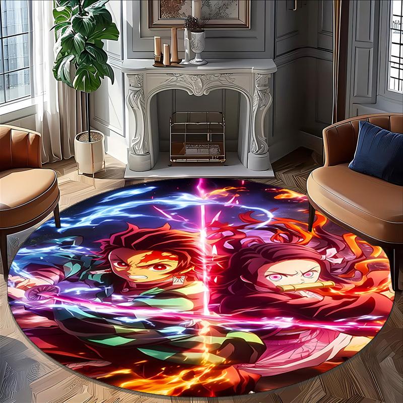 1pc Demon Slayer2 Design Printed Area Round Carpet for Bedroom Living Room Home Decor Rugs Mat Non Slip Mat Rug for Bedside