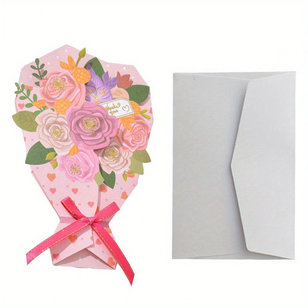 1 Set Greeting Card DIY Handwriting Paper Art 3D Folding Flower Pop Up Mother's Day Card with Envelope Anniversary Gifts Present