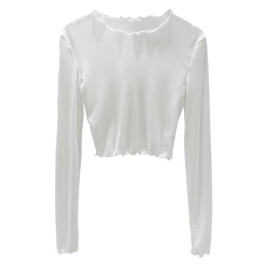 Women Summer Bottoming Tops Round Neck Long Sleeve Mesh Perspective Tops Sun Protection Inner Tops Daily Wear