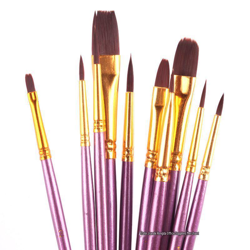 10-Piece Nylon Gouache & Acrylic Paintbrush Set for Students