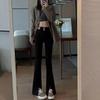 Hochtaillierte schwarze Schlagjeans mit Schlitz für Damen, Slim Fit für Frühling & Herbst 2023