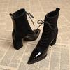 Fashion Pointed Toe Women Ankle Boots Sexy High Heels Leather Shoes 2025 Trend Autumn Boot Fashion Lace Up Goth Botas Mujer