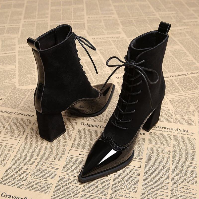 Fashion Pointed Toe Women Ankle Boots Sexy High Heels Leather Shoes 2025 Trend Autumn Boot Fashion Lace Up Goth Botas Mujer