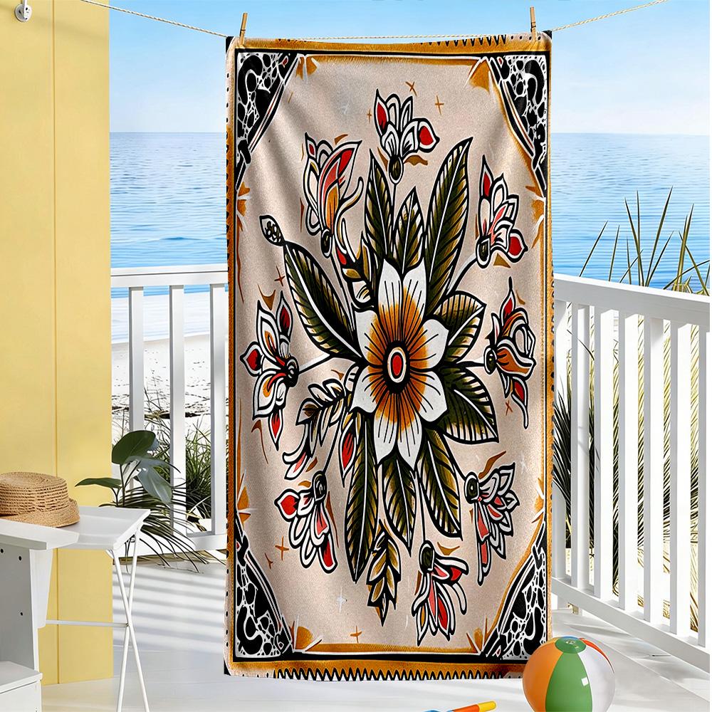 Tattoo Style Beach Towel Quick-Dry Soft Microfiber Comfortable Lightweight