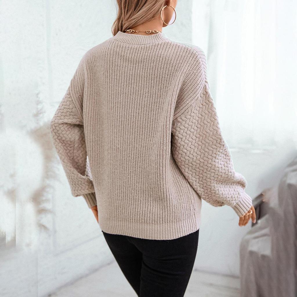 Outono Inverno Vintage Solto Manga Longa Top Cor Sólida Pulôver Malhas Suéter Gola O