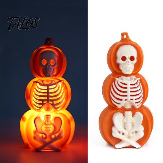 Halloween Craft Activity Supplies Pumpkin Lantern, Spooky Lighted Skeleton Statue, Resin Indoor Outdoor Festival Decor for Porch Table Window
