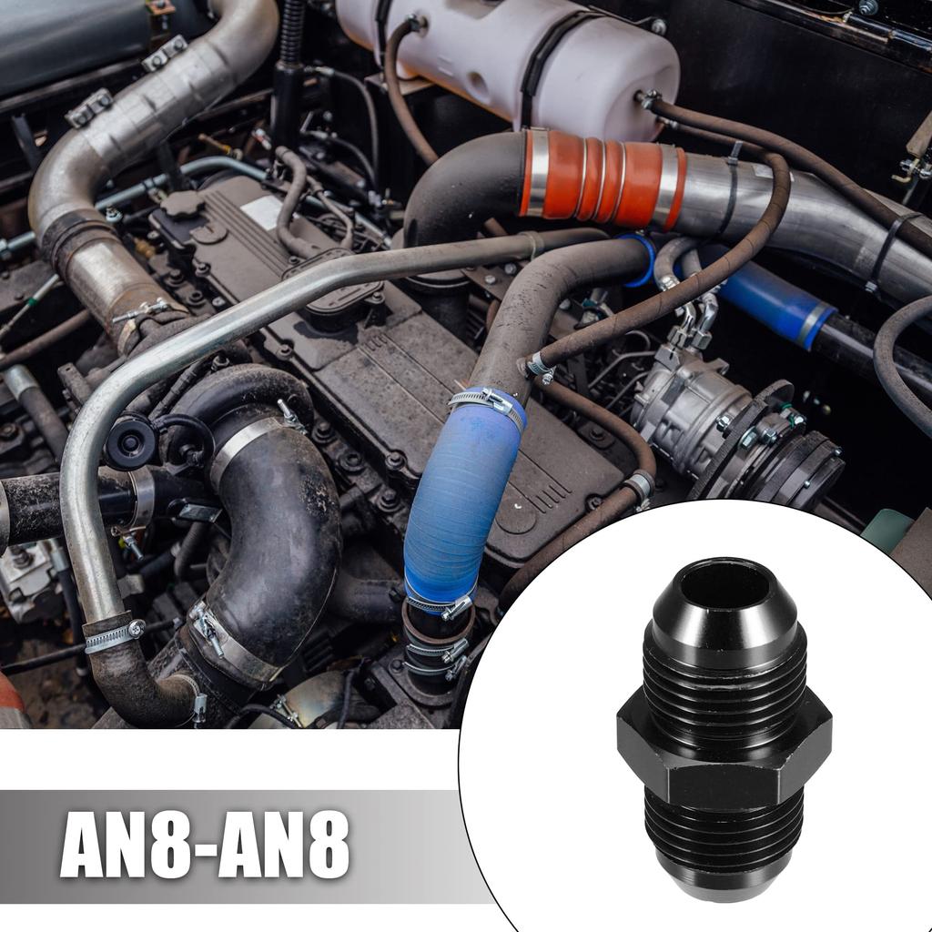 uxcell Car Fuel Pipe Connector Universal Male To Male Flare Coupling Hose Fitting Adapter Black 1pcs AN8