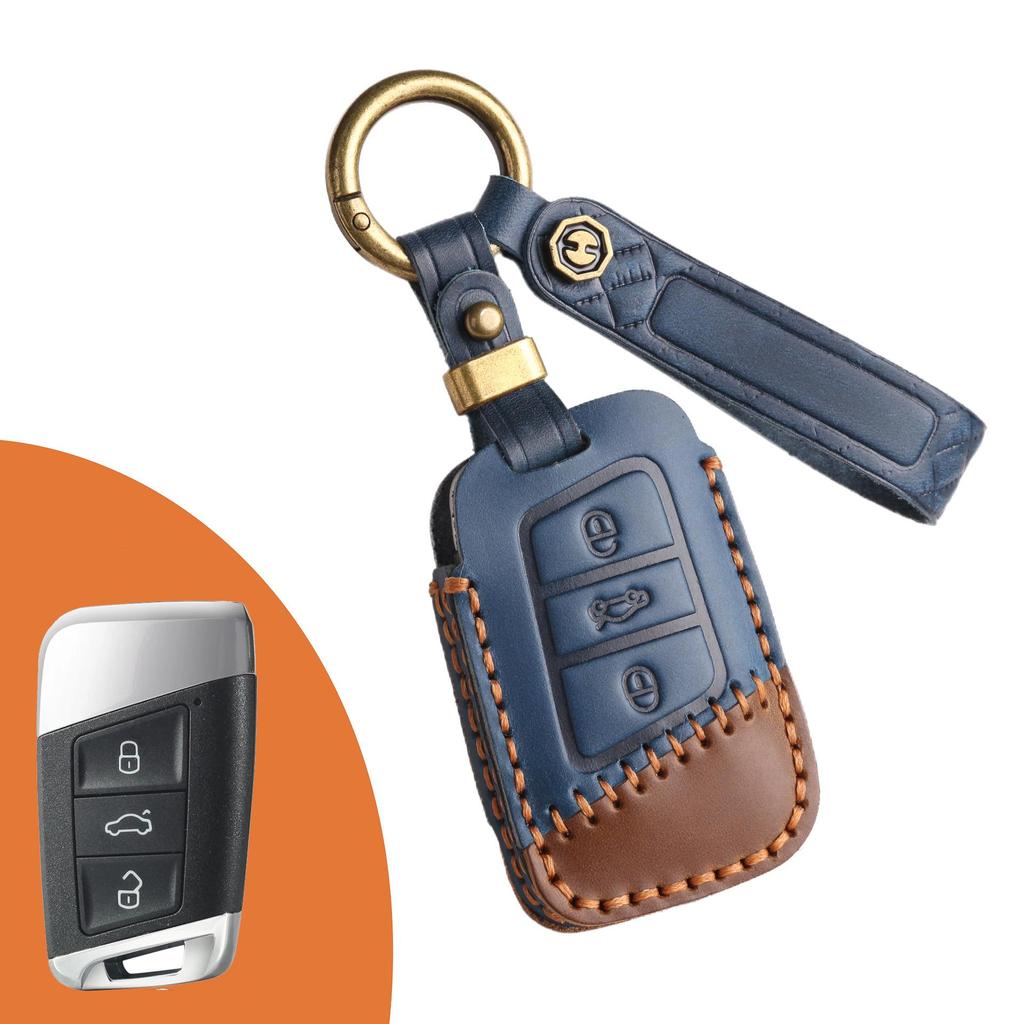 Genuine Leather Cowhide Key Cover for Volkswagen - Fits Lavida & Bora Models