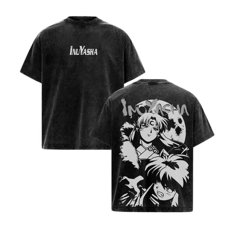 Anime InuYasha Inuyasha Sesshomaru Graphic T-shirt Vintage Washed Oversized T Shirt Men Women Clothing Cotton Short Sleeve Tee
