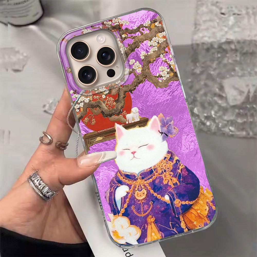 Korean Cute White Cat Vortex Pattern Phone Case for iphone 16 15 14 7 8 Plus 13 11 12 Pro Max X XS XR SE 2022 2020 16e TPU Cover