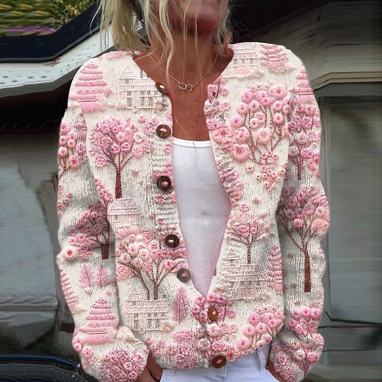 European Style 3 D Print Cardigan Knitted Jacket Spring and Fall Women 7 Sweater