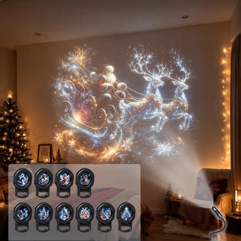Creative Christmas Pattern Theme Usb Projection Light 360° Rotating Hd Projection Lamp For Bedroom Home Background Decor
