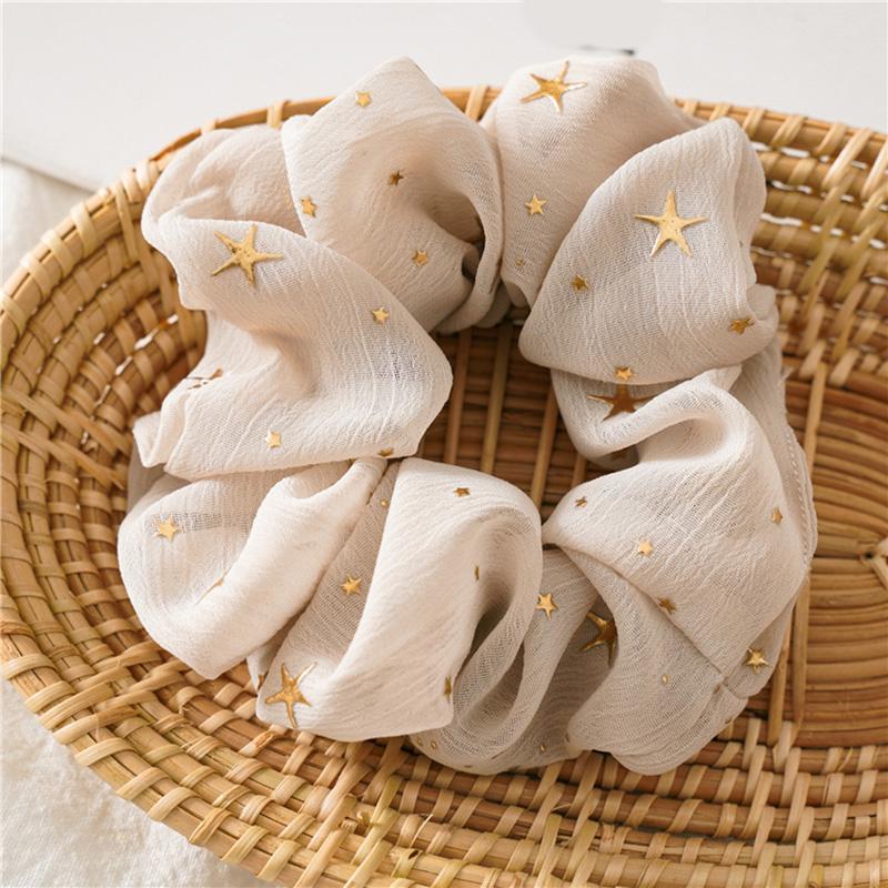 Women Gold Star Hair Bands Solid Color Scrunchies Hair Rope Headwear Girls Hair Ties Accessories Ponytail Holder