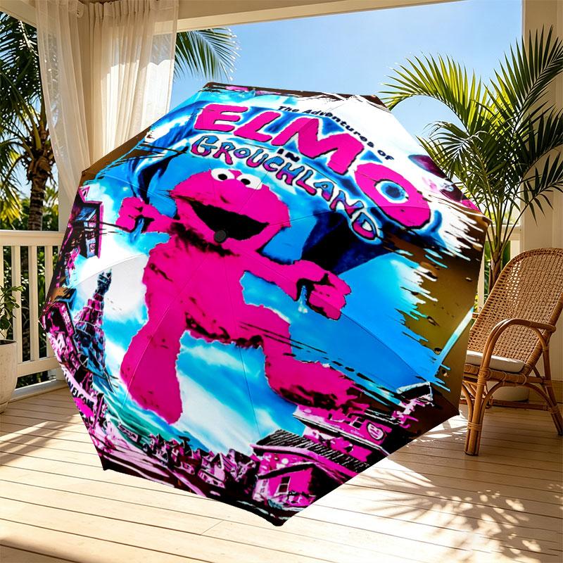 Sesame Street Print Automatic Open Close Umbrella, Portable Foldable Umbrella, for Outdoor Commute Camping Trip, Ideal Birthday Gift