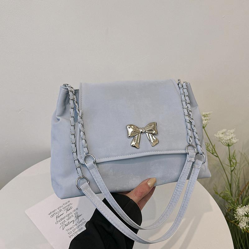 Large Capacity Solid Color Women's Bag 2024 Summer Bow Simple Fashion Commuter Chain Shoulder Bag Women