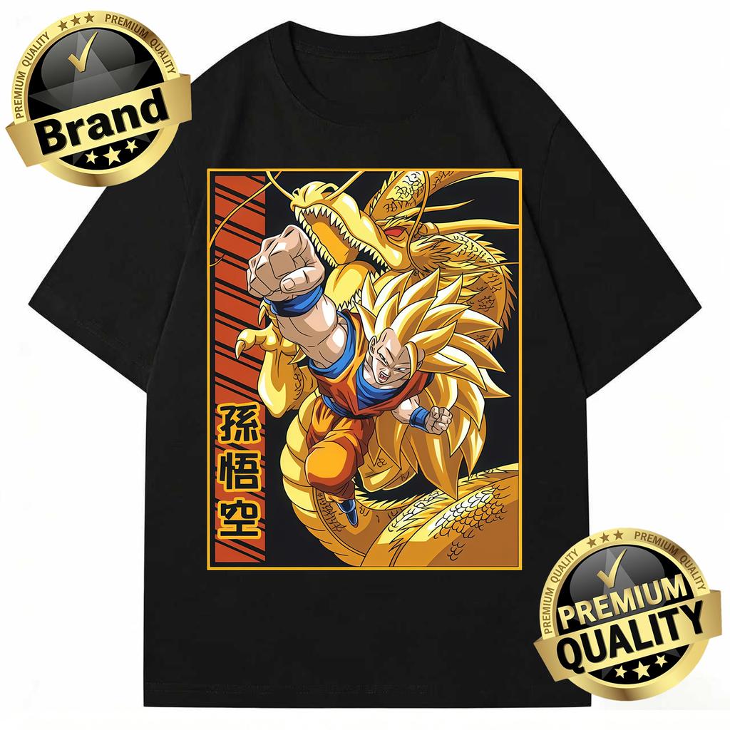 Dragon Ball Trendy Hot Items Cotton Mens  TShirt Super Saiyan 3 Goku Golden Shenron Design Oversized Casual Unisex Streetwear