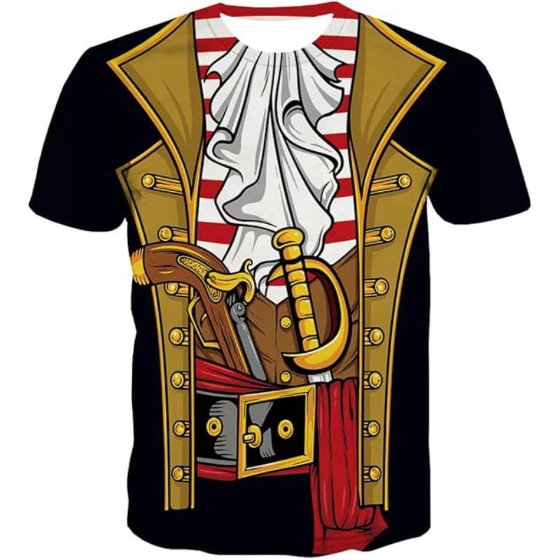 Fashion Men's Crew Neck Short Sleeve 3D Skull Color Printed Skull Short Sleeve Crew Neck T-Shirt