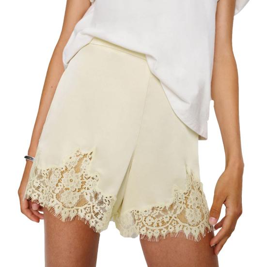 Women Satin Silky Shorts Lace Trim Patchwork Micro Shorts Low Rise Boxer Shorts Lounge