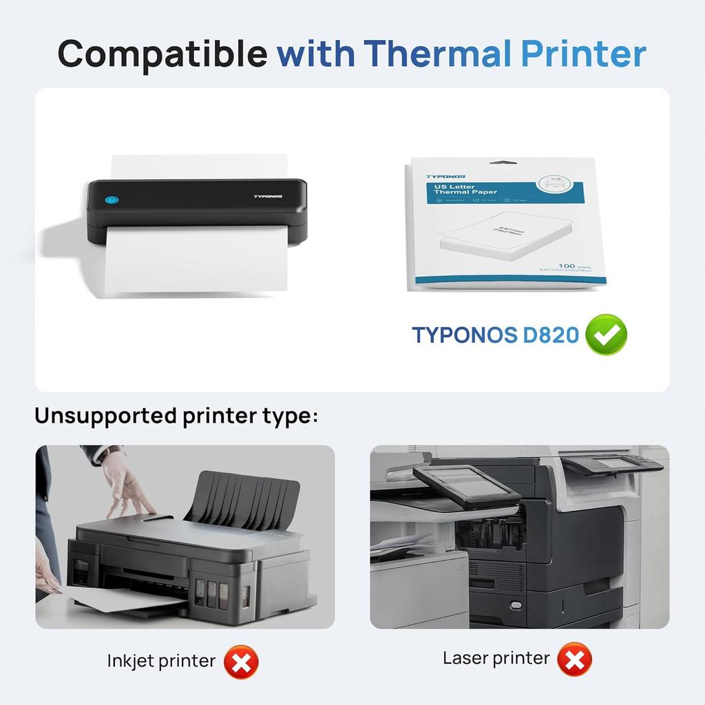 D820 Thermal Printer Paper 8.5 x 11 Inch, Continuous Folding Thermal Paper, US Letter Size printing paper Compatible with D820 Portable Printer, 100