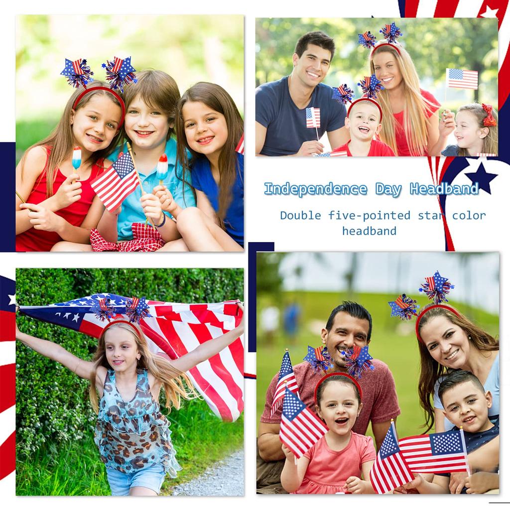 4th of July Headband Independence Day Hair Accessories Patriotic Party Hair Supplies USA Flag Star Design Blue Red Ribbon Stars Hair Decoration Cute