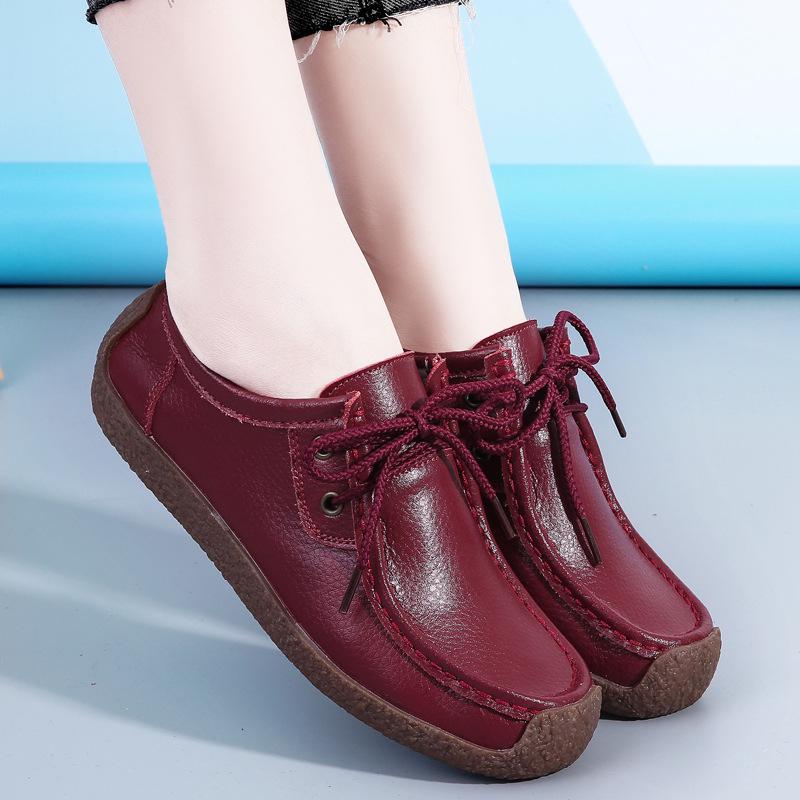 Dámské nadměrné jarní/podzimní šněrovací mokasíny - Pohodlná plochá podrážka, pracovní boty pro maminky