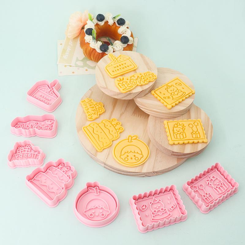 Happy Birthday Cake Abstract Cartoon Cookie Cutter 3D Diy Cake Shape Biscuit Cookie Mold Baking Tool Fondant Cake Stamp Mold