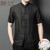 Men's 100% Mulberry Silk Xiangyun Yarn Short-Sleeved Tang Suit Shirt
