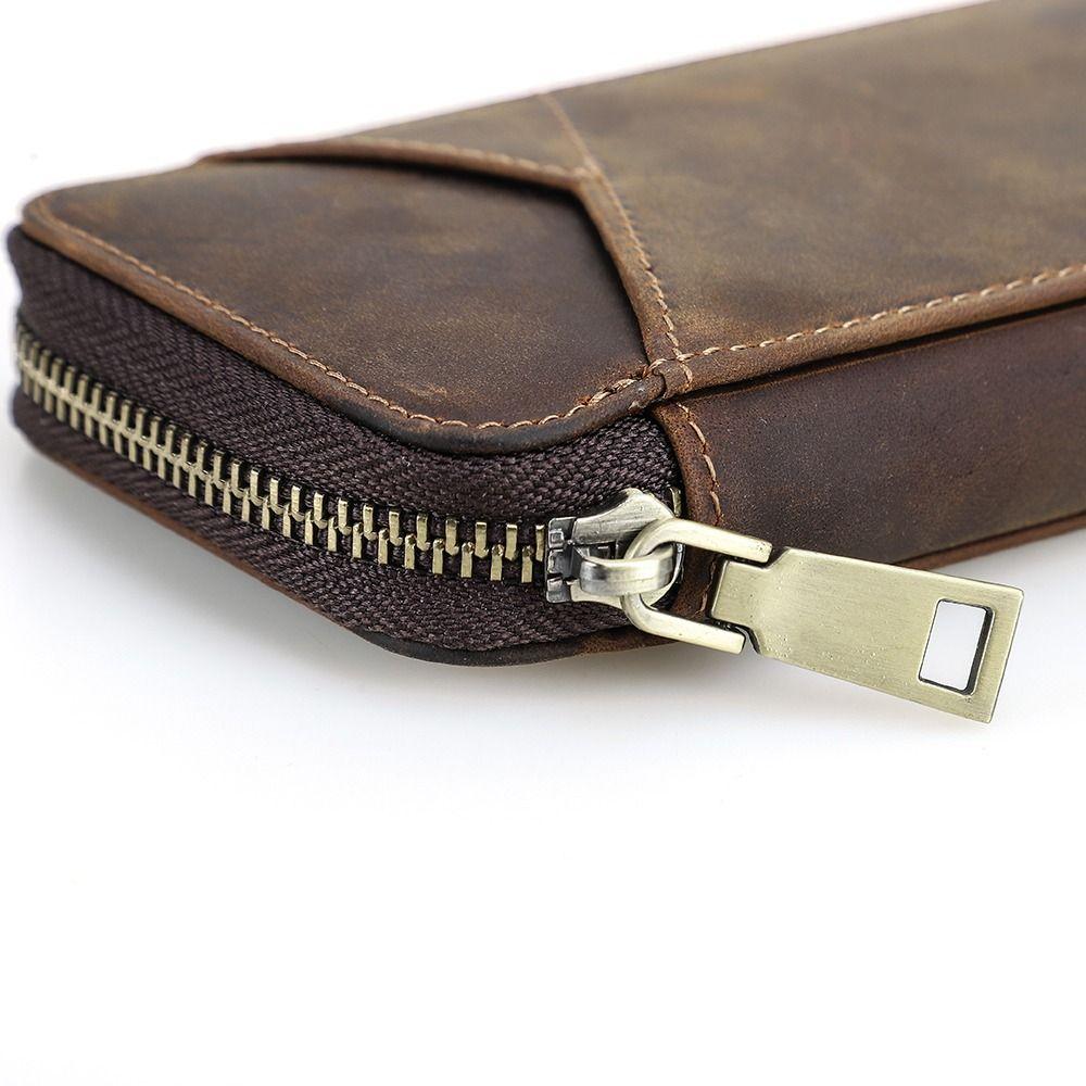 Vintage Style Genuine Leather Pencil Case 4 Slots Design Pen Case Pencil Bag Office Supplies
