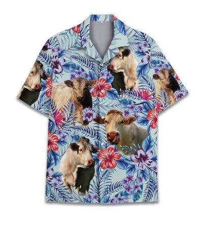 Funny Cow 3D Printed Shirt Hawaii Hawaii 2025 Short Sleeve Lapel